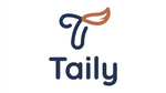 Logo of Taily with a stylized letter 'T' and leaf on a white background