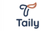 Logo of Taily with a stylized letter 'T' and leaf on a white background